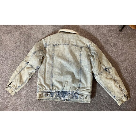 American Eagle Faux Shearling-Lined Denim Jacket With Button & Zip Closure XS - Picture 3 of 14